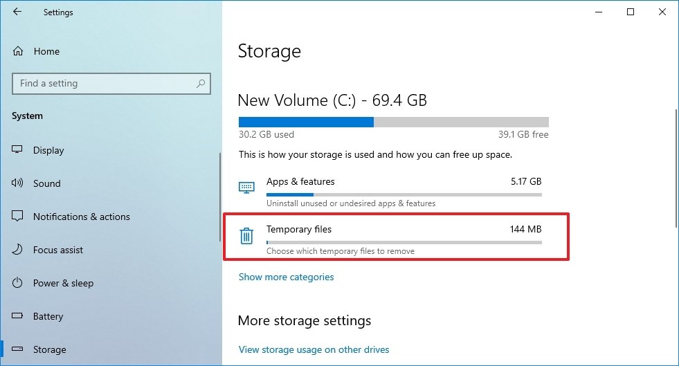 Windows 10 存儲臨時文件